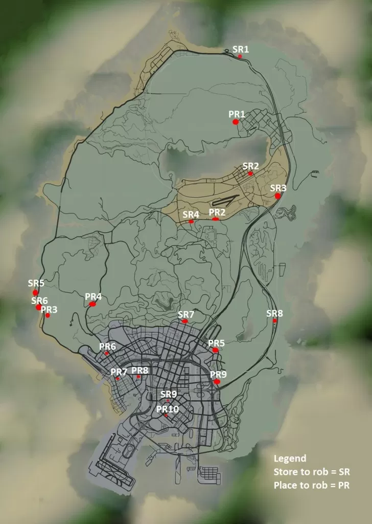 GTA 5 shops that can be robbed map locations