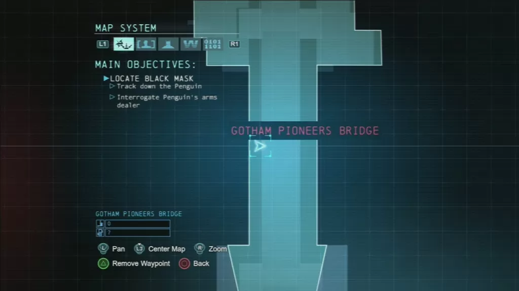 South from Gotham Pioneers Bridge map mark Extortion File 11 piece