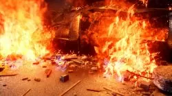 burning helicopter
