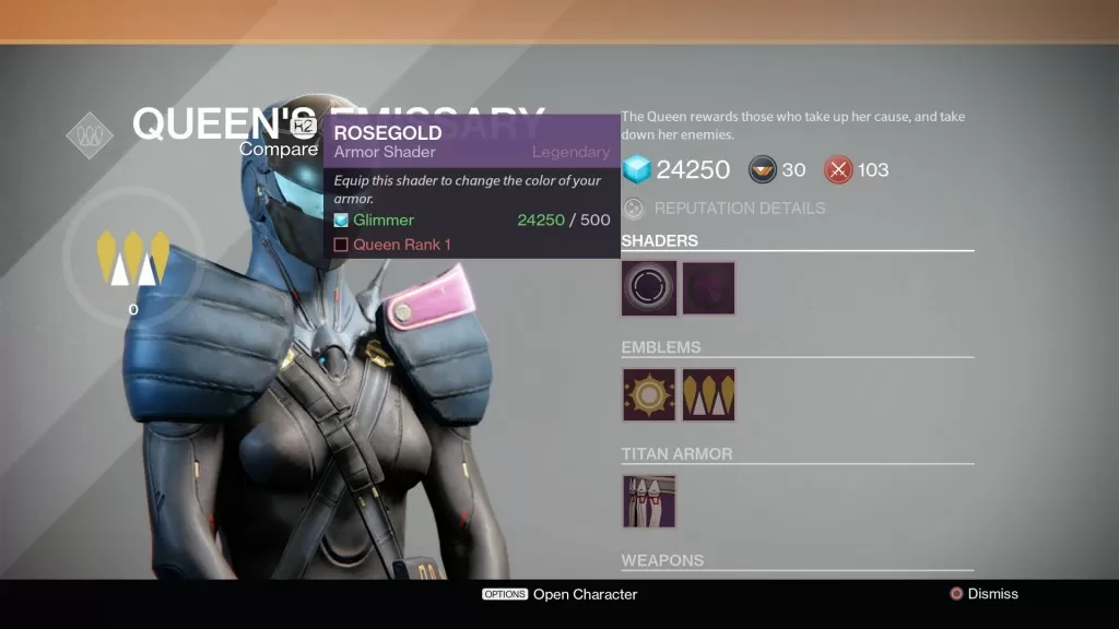 Destiny Queens Wrath rosegold shader