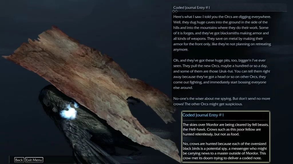 Shadow of Mordor Artifact Coded Journal Entry 1