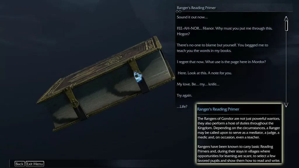 Shadow of Mordor Artifact Ranger's Reading Primer
