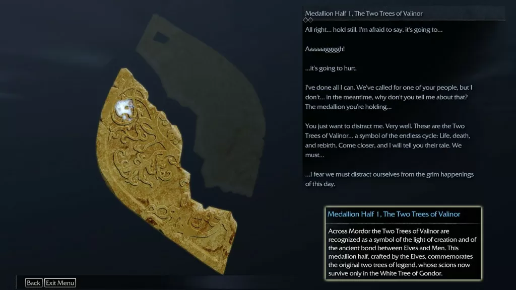 Shadow of Mordor Artifact Celon Poros Medallion Half 1