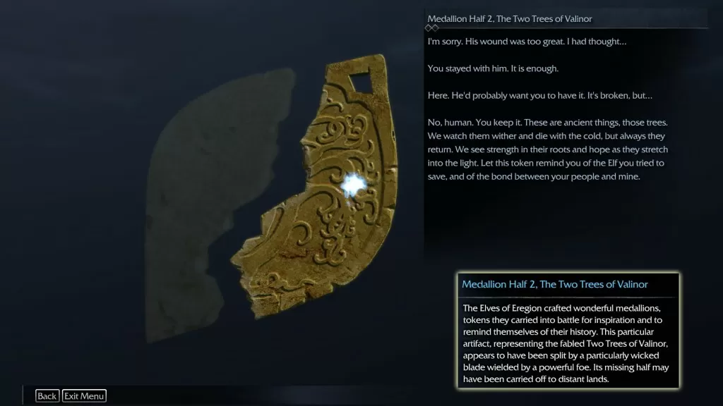 Shadow of Mordor Artifact Celon Poros Medallion Half 2