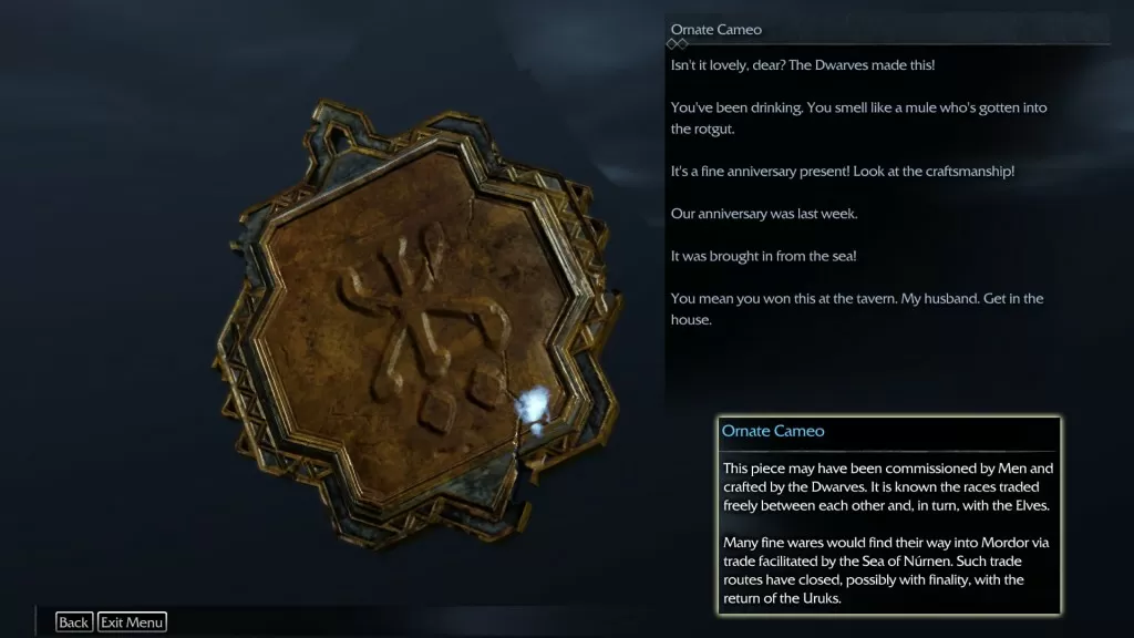 Shadow of Mordor Artifact Celon Poros Ornate Cameo