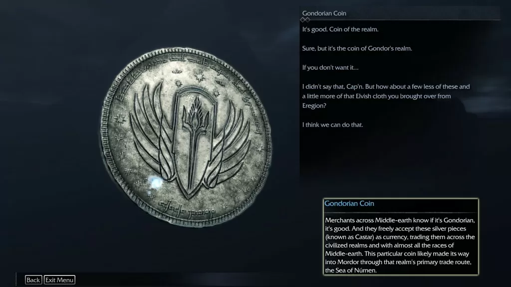 Shadow of Mordor Artifact Fern Outskirts Gondorian Coin