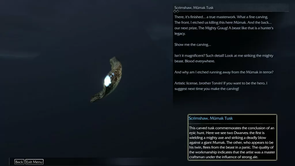 Shadow of Mordor Artifact Fern Outkskirts Scrimshaw Mumak Tusk