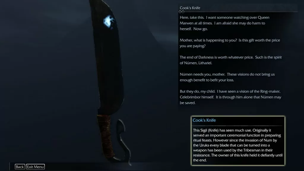 Shadow of Mordor Artifact Fort Morn Stronghold Cooks Knife