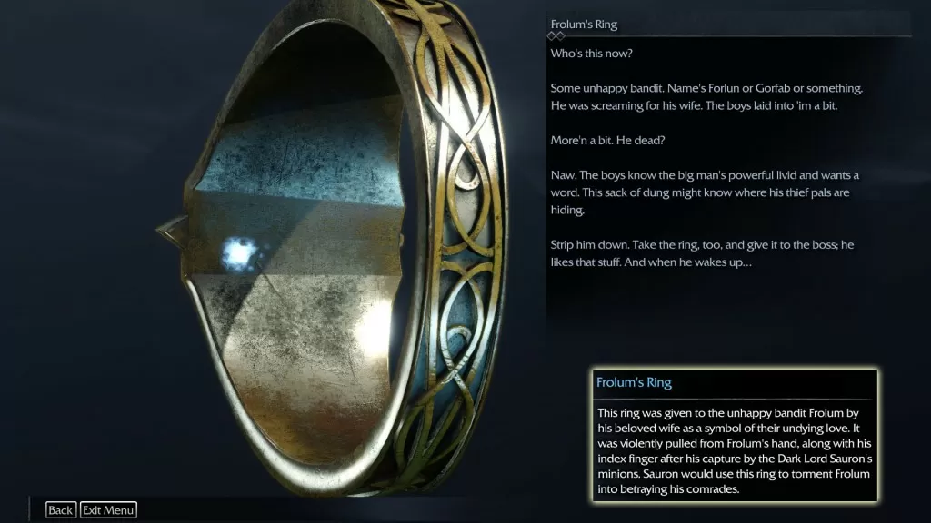 Shadow of Mordor Artifact Harad Basin Frolums Ring