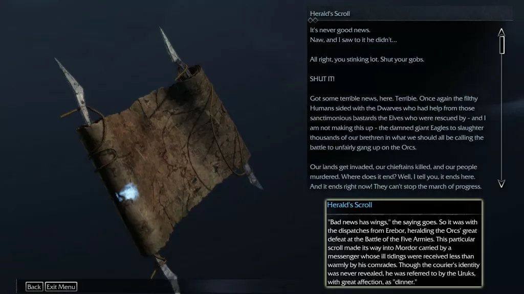 Shadow of Mordor Artifact Maw of Hope Stronghold Heralds Scroll 2