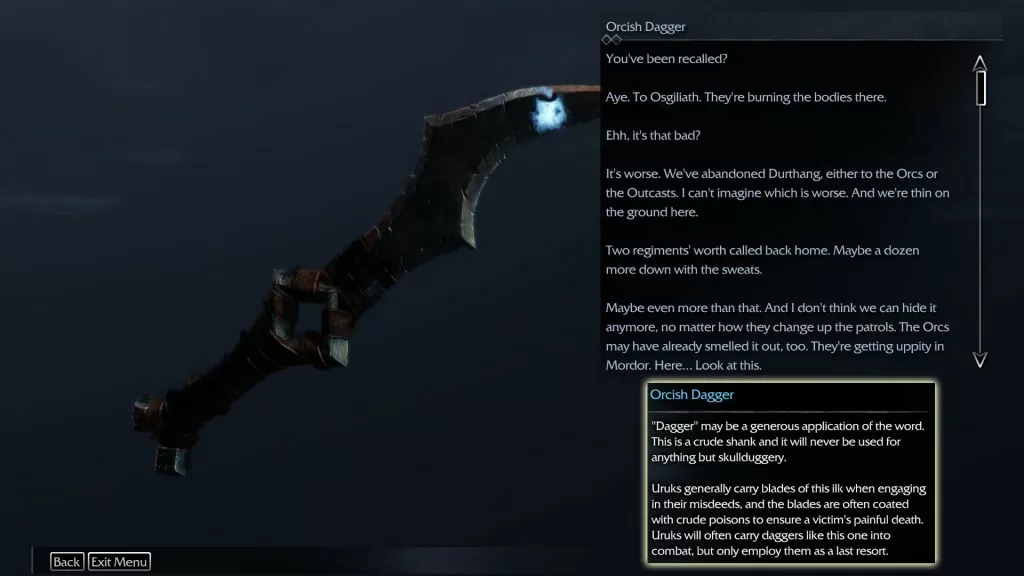 Shadow of Mordor Artifact Nurnen Peninsula Stronghold Orcish Dagger