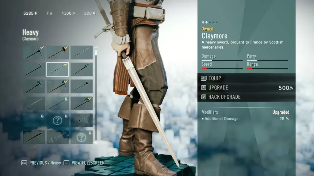 AC Unity Claymore Heavy Weapon