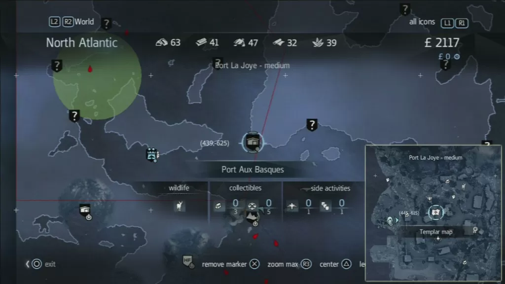Assassin's Creed Rogue Port Aux Basques Templar Map