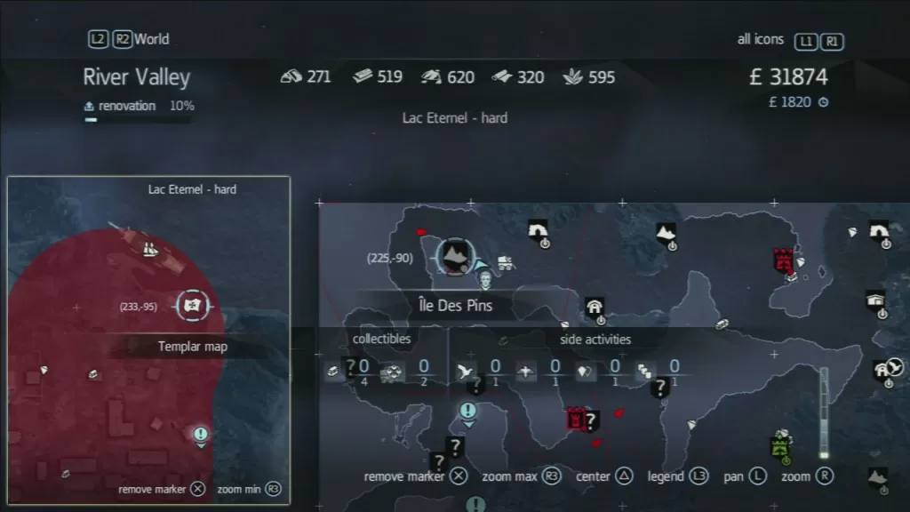 Assassin's Creed Rogue Templar map ile Des Pins