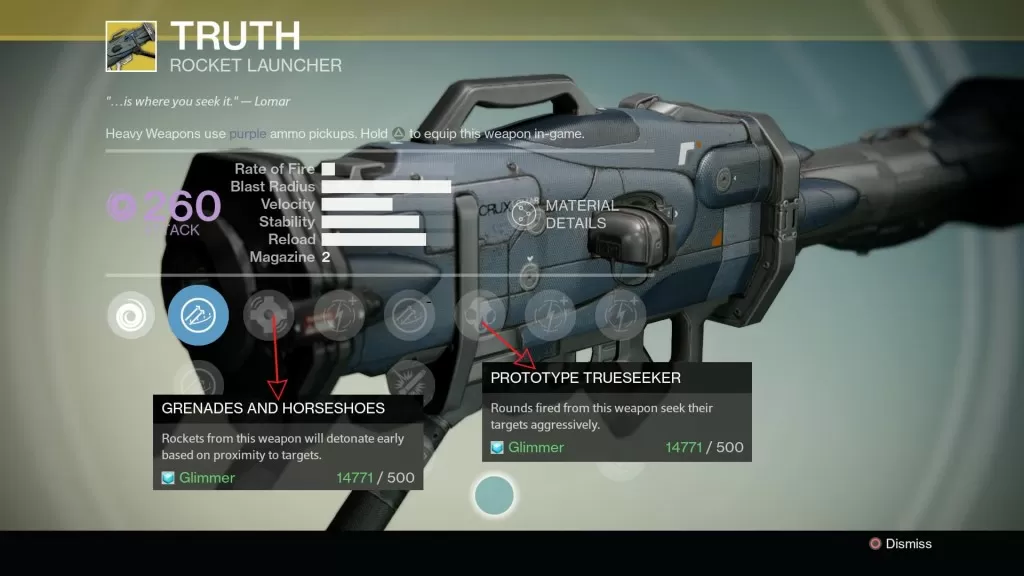 Truth Exotic Rocket Launcher Stats and look