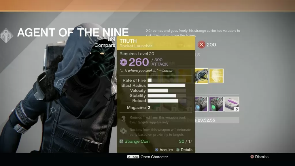 Destiny Xur Truth exotic rocket launcher