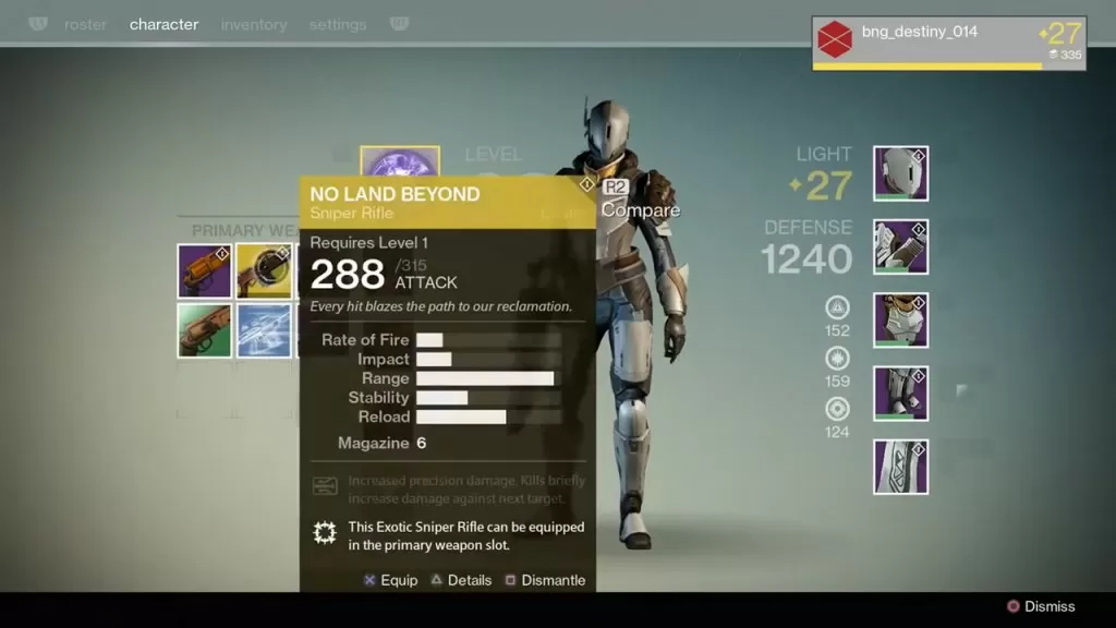 no land beyond exotic weapon sniper stats