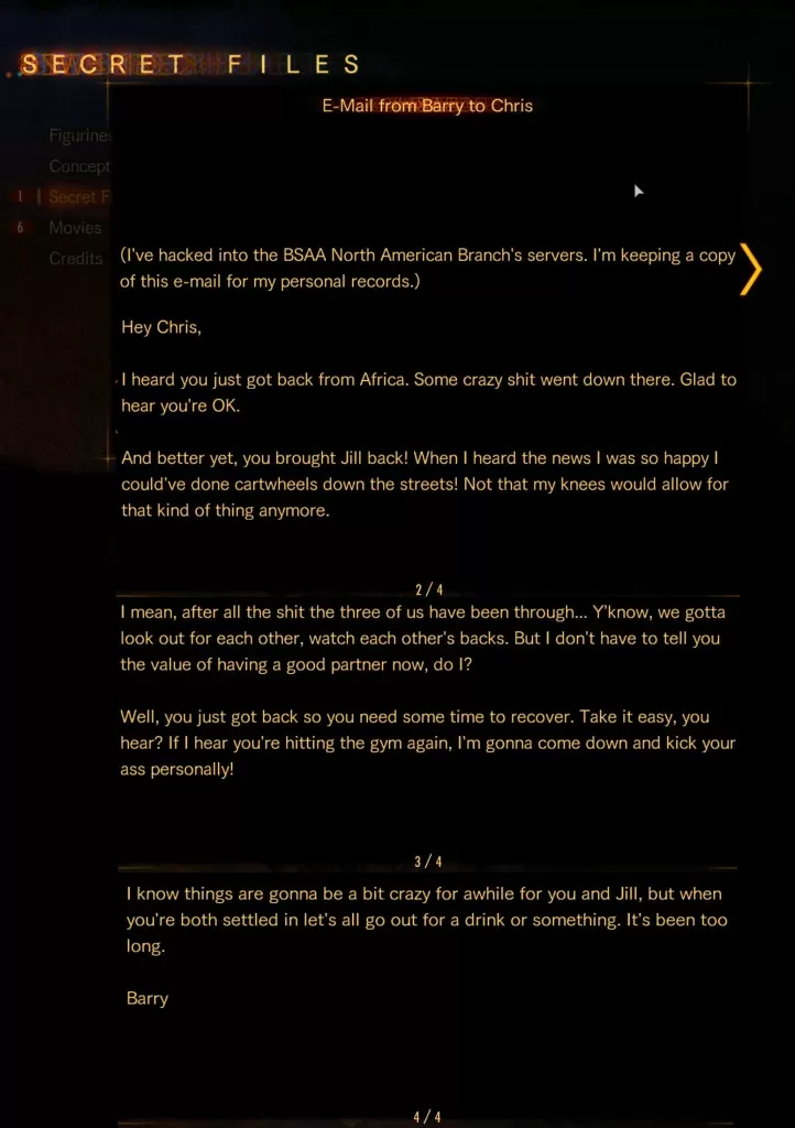 email from barry to chris biohazard revelations 2