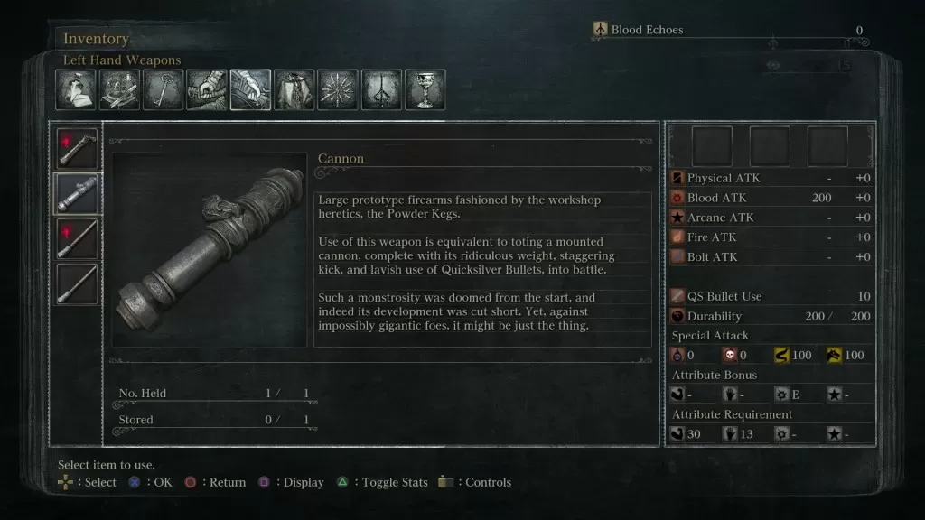 bloodborne cannon stats