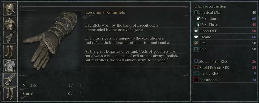 executioner gauntlets look and stats