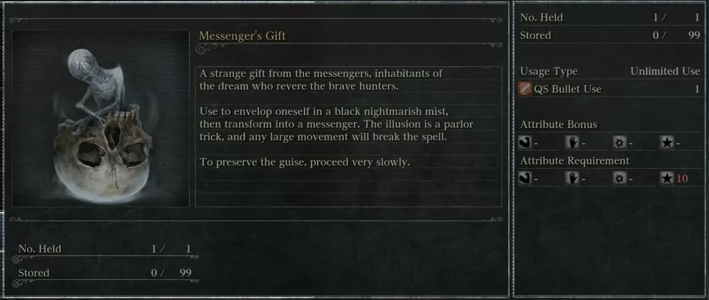 messenger's gift look and stats