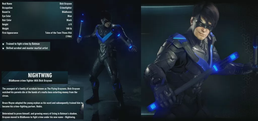 Batman Arkham Knight Nightwing Info and Bios