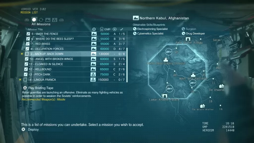MGS The Phantom Pain Backup Back Down Mission 9