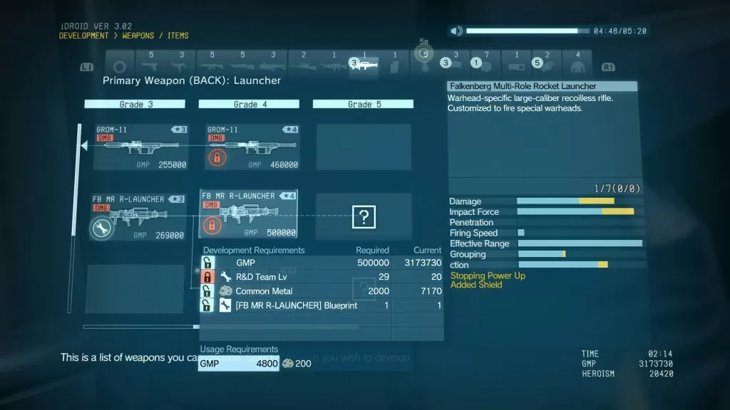 mgsv phantom pain weapons fb mr r-launcher