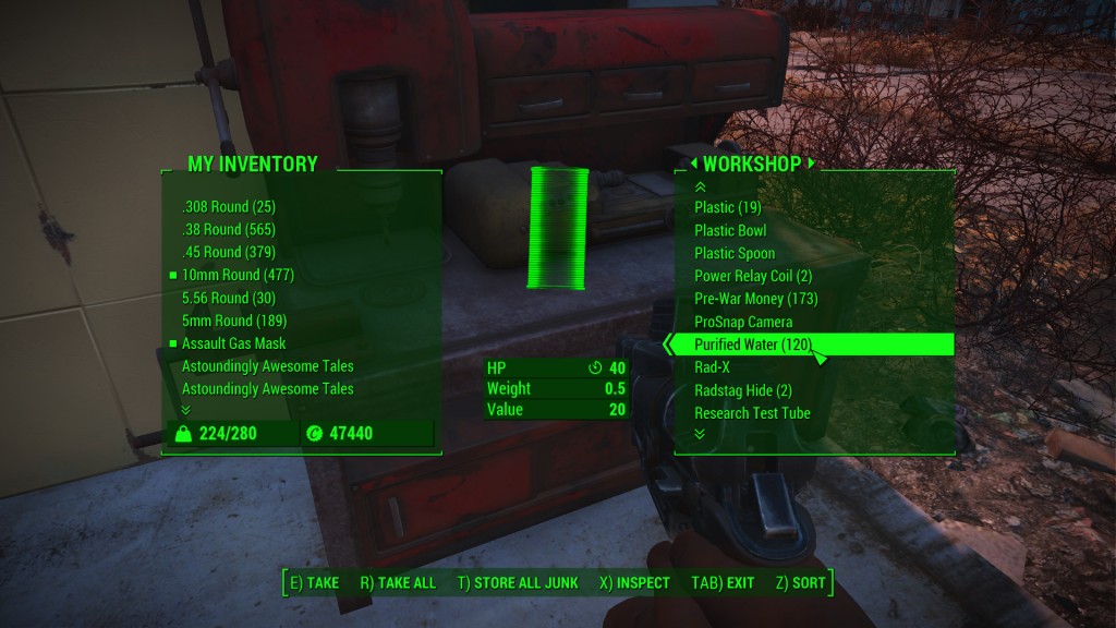 Fallout 4 purified water workshop inventory