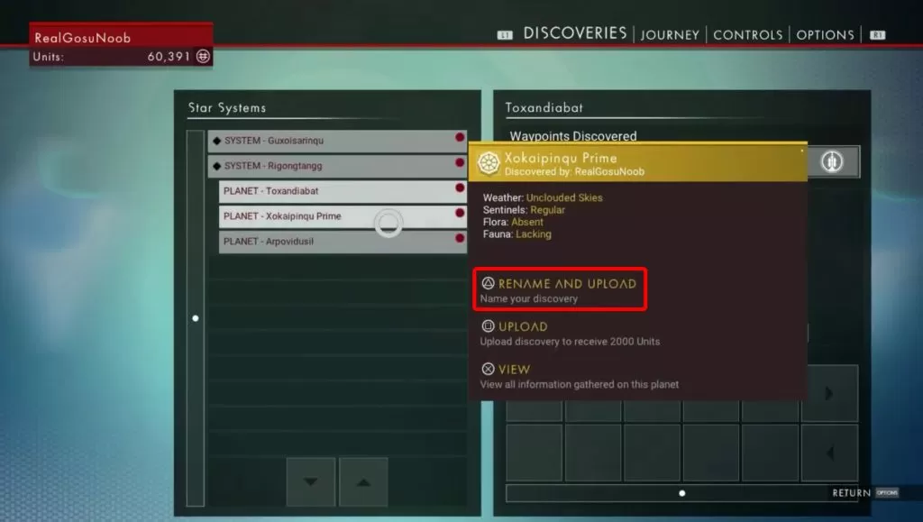 no man's sky how to name planet