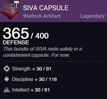 siva capsule warlock artifact