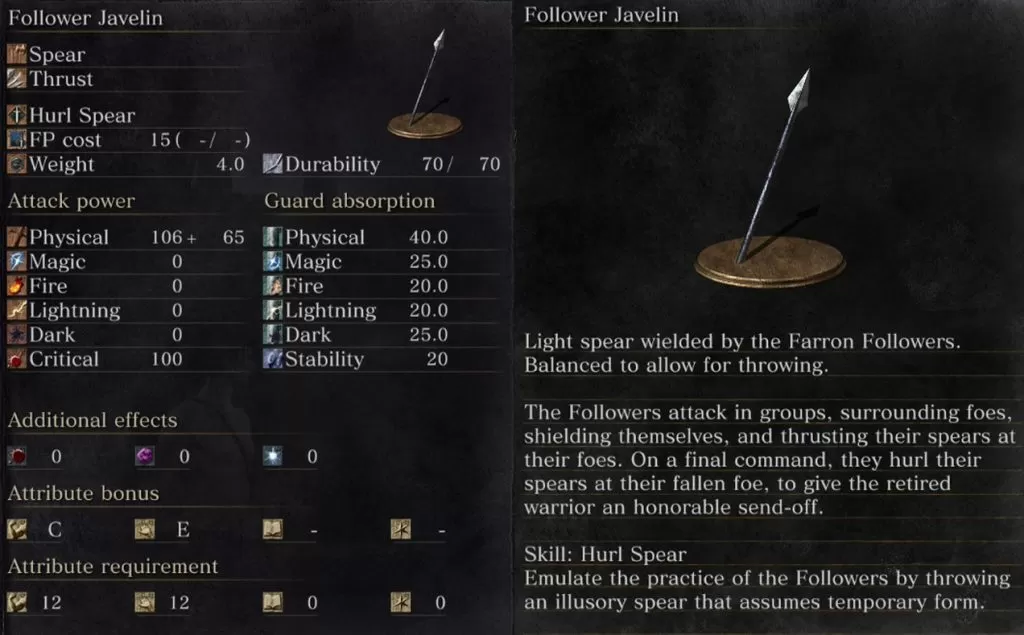 Follower Javelin Stats Dark Souls 3 Ashes of Ariandel