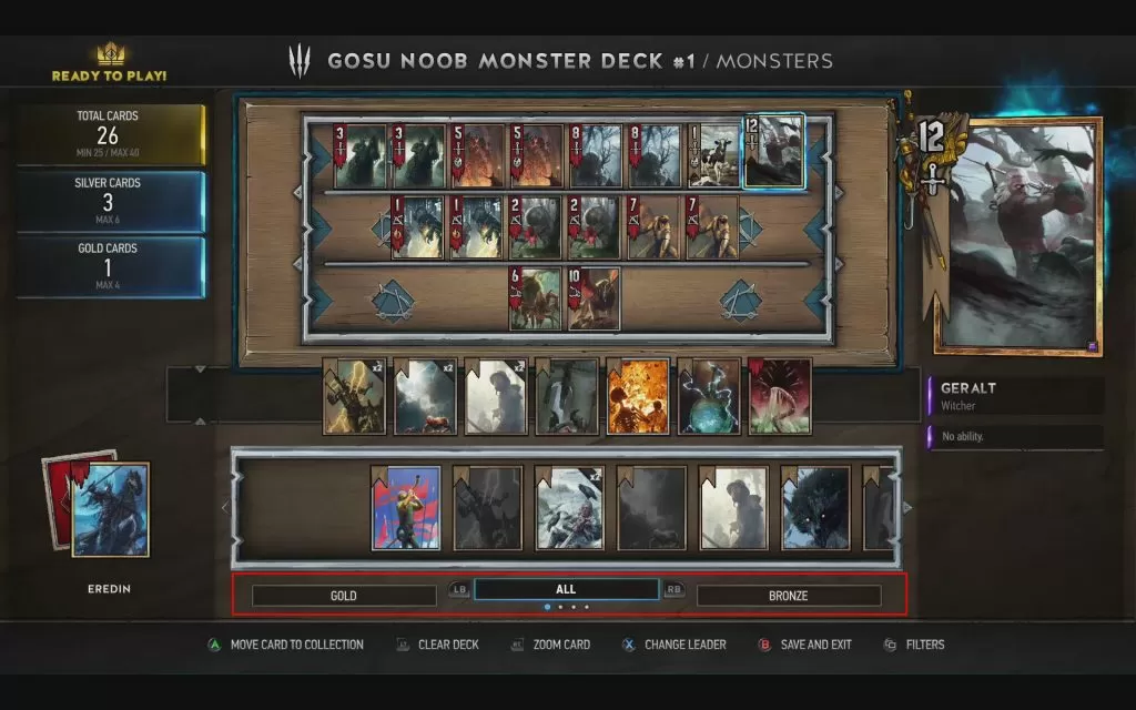 Gwent Deck Builder Selecting Cards