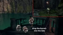 drop the barrels into lake