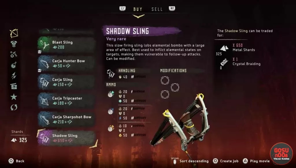 horizon zero dawn weapons list