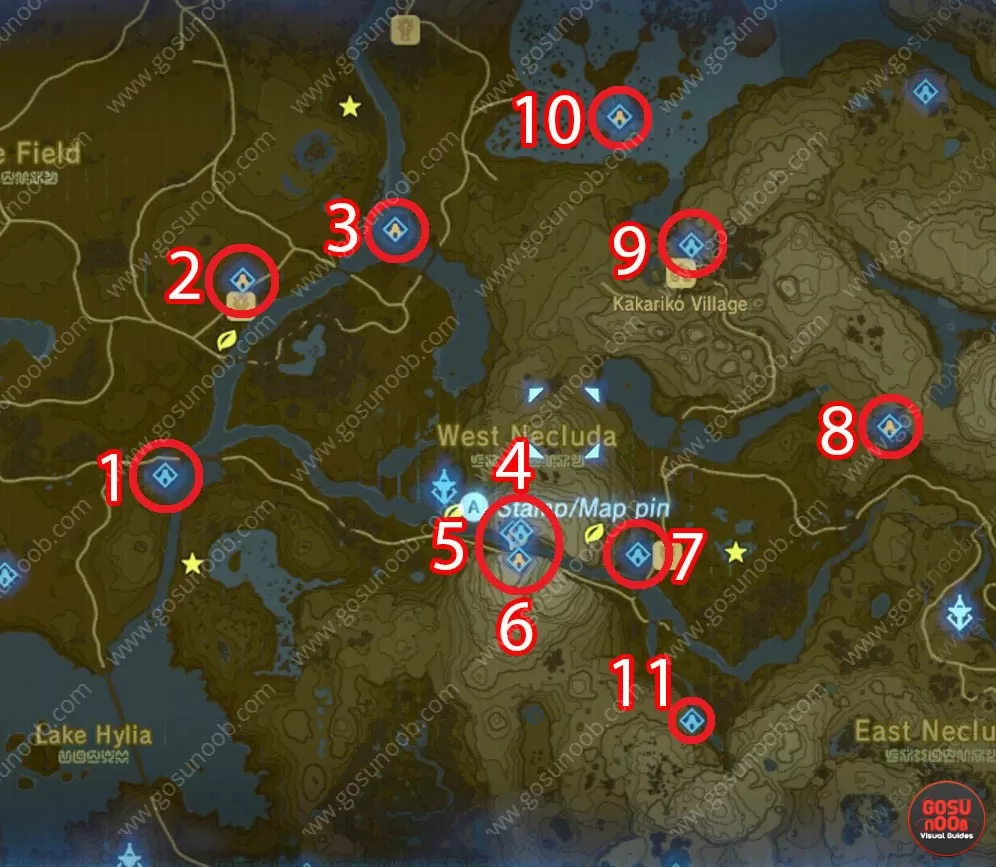 All West Necluda Shrine Locations Zelda Breath of the Wild
