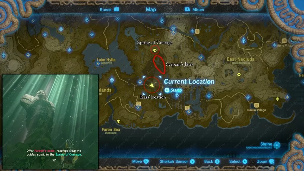 Serpents Jaws location map spirng of courage zelda