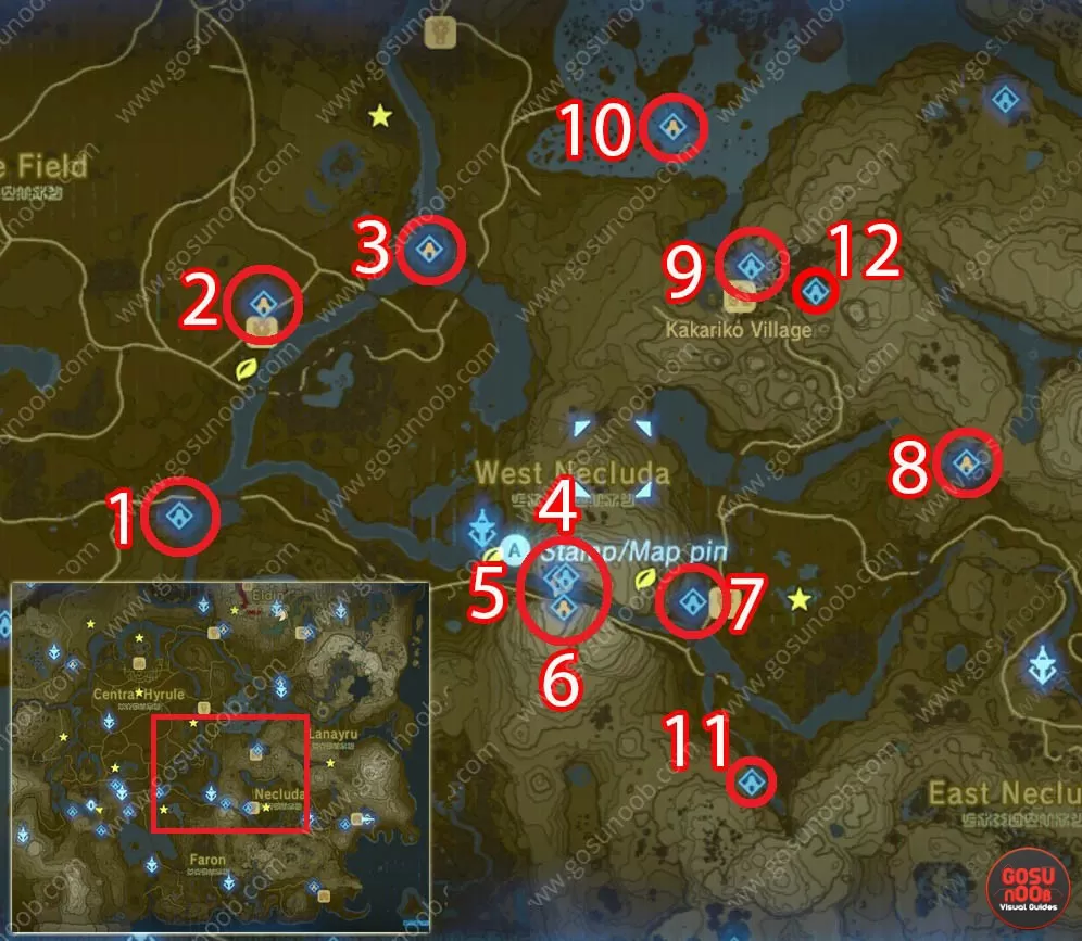 West Necluda All Shrine Locations Zelda Breath of the Wild