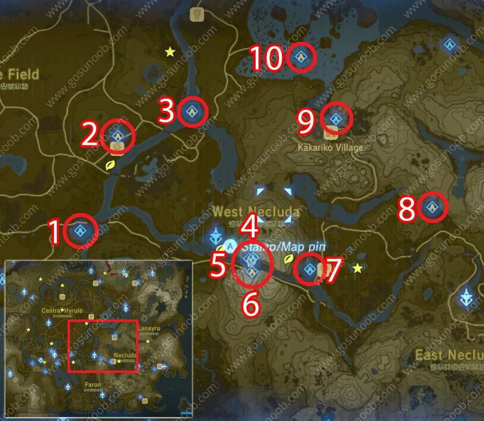 West Necluda Shrine Locations Zelda Breath of the Wild