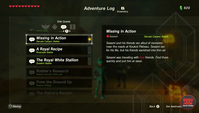 zelda breath of the wild missing in action side quest