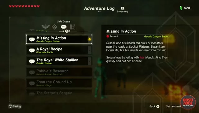 zelda breath of the wild missing in action side quest