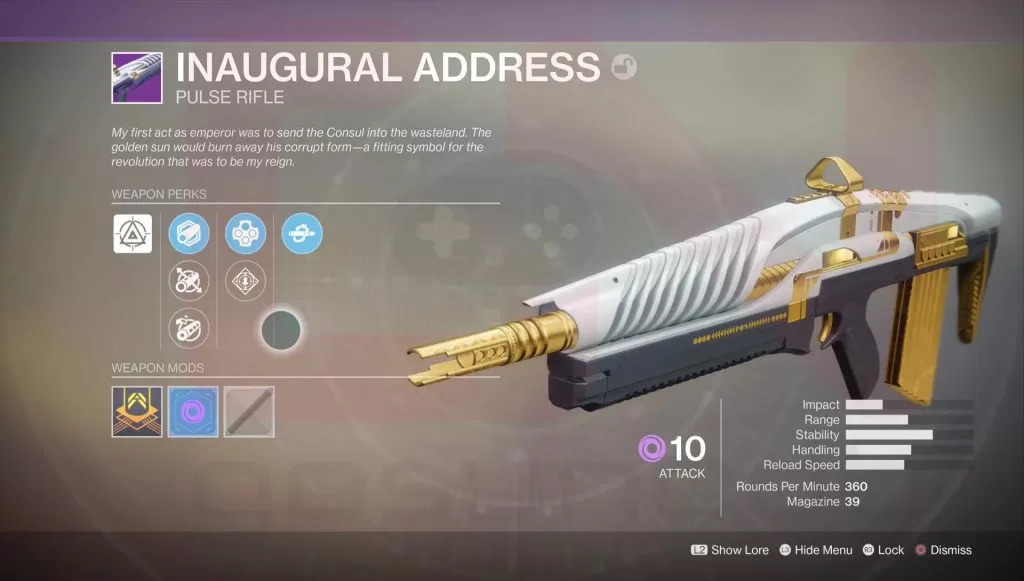 Destiny 2 Inaugural Address Weapon from Leviathan Raid