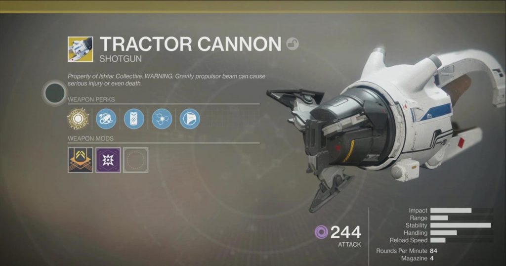 Destiny 2 Tractor Cannon Exotic Shotgun