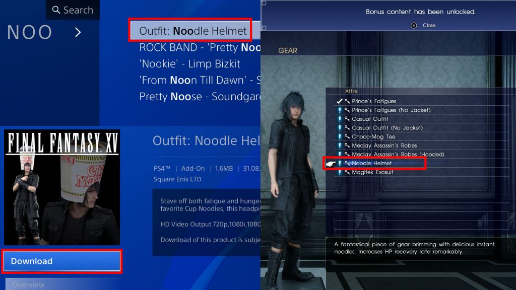 FFXV How to Get Cup Noodle Helmet Noctis Outfit