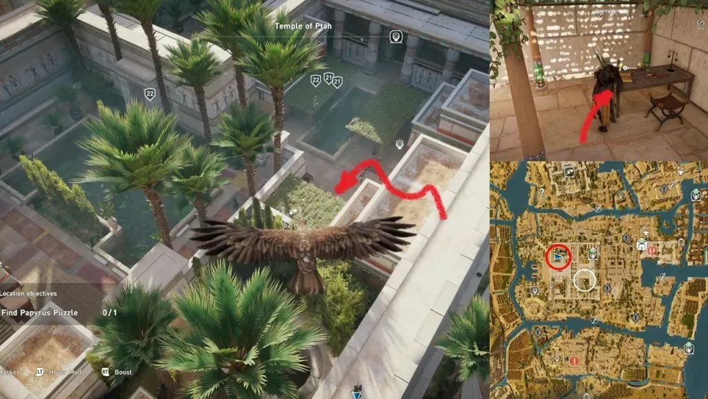 AC Origins Temple of Ptah Find Papyrus Puzzle Location