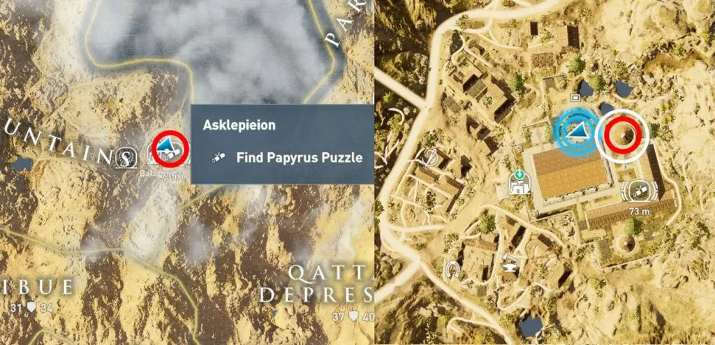 AC Origins Asklepieion Temple Papyrus Puzzle Map Location