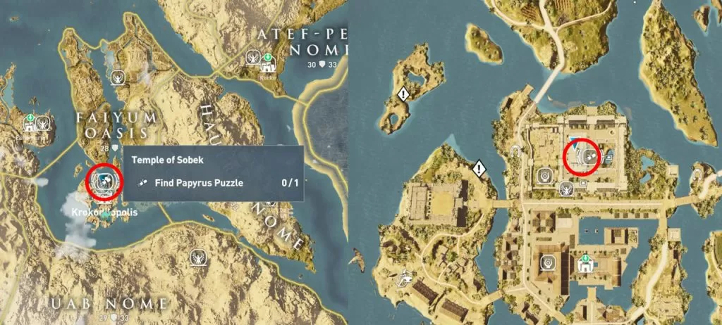 AC Origins Temple of Sobek Papyrus Location With Map