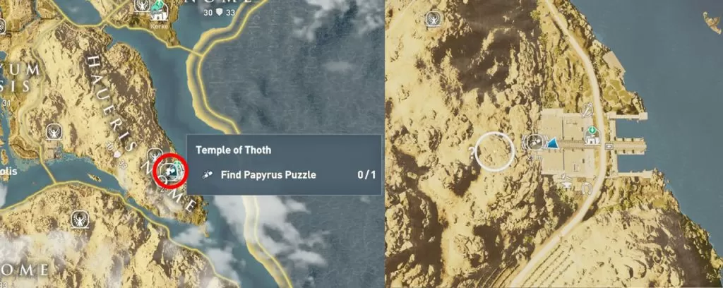 AC Origins Temple of Thot Find Papyrus Puzzle Location