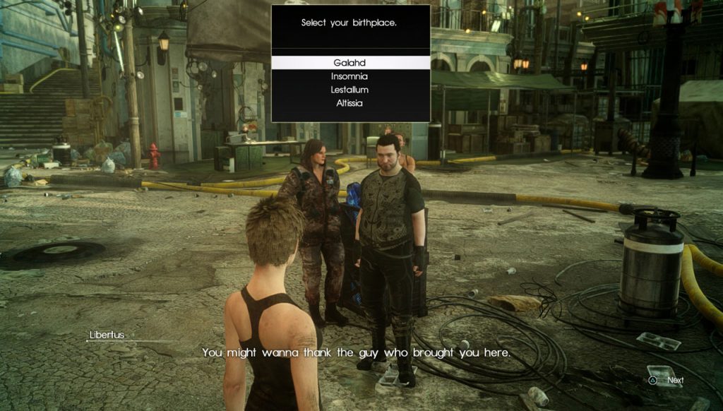 FFXV Comrades Select Your Birthplace Option