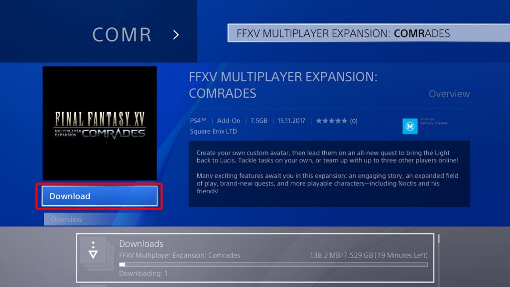 FFXV Where to find and How to Download Comrades Multiplayer Expansion